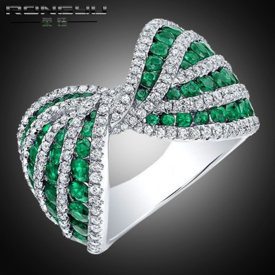 Rong Yuomei Cross-Border Gem Ring Manufacturer AliExpress Wish Hot Sale Emerald Diamond Bow Ring