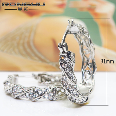 Rongyu Hot Sale at AliExpress Fashion Ear Jewelry European and American High-Key Dignified Sweet Cutout Full Diamond Gold Large Earrings