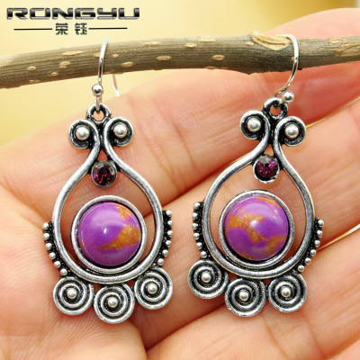 Rongyu Wish New Popular Retro Creative Vase Charoite Earrings European and American Fashion Purple Turquoise Earring Pendant for Ladies