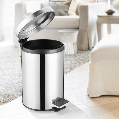 Wholesale Household Trash Can Stainless Steel round Pedal Bathroom Living Room Custom Logo