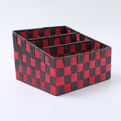 Red and black woven storage basket plaid pattern woven storage basket sundry storage box