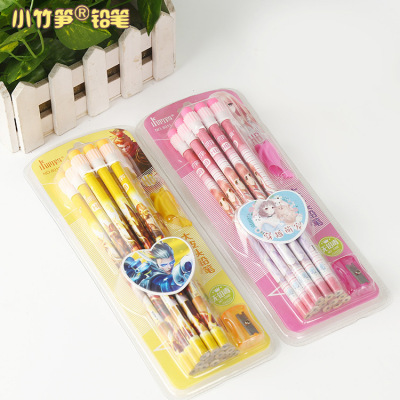 Cartoon Printing Pencil Environmental Protection Non-Toxic Wooden Pencil Children Stationery Writing Pencil with Eraser Wholesale
