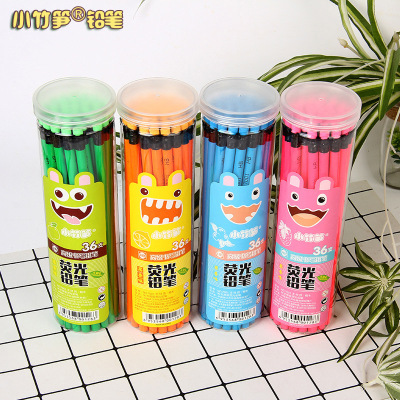 Fluorescent Paint Non-Toxic round Brush Pot Children's Student Writing Pencil Environmental Protection Non-Toxic Wooden Pencil Set Factory Wholesale
