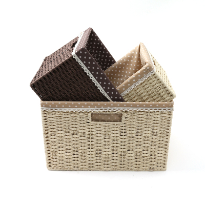 Multi-specification plaid pattern woven storage basket sundry storage box woven storage finishing basket