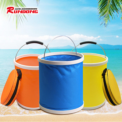 13L Thick Folding Canvas Bucket Fishing Bucket Cleaning Car Wash Bucket with Zipper Bag R-13L03