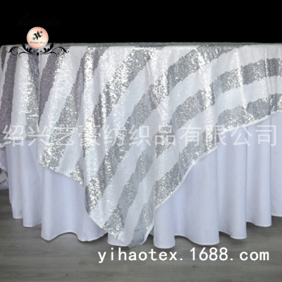 Starry Sequined Embroidered Silver White Two-Color Personalized Striped Tablecloth Chair Cover Sequined Fabric Tablecloth Decorative Cloth