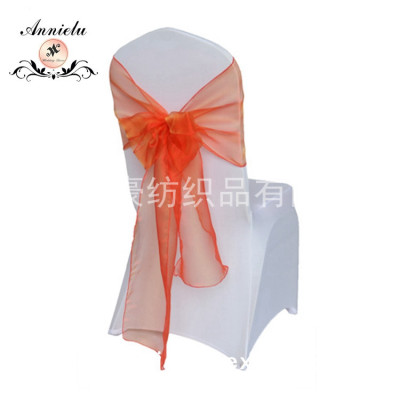 Hot Customized Snow Yarn Yarn Strip Organza Chair Cover Belt Decoration Wedding Banquet Chair with Bowknot at Chair Back