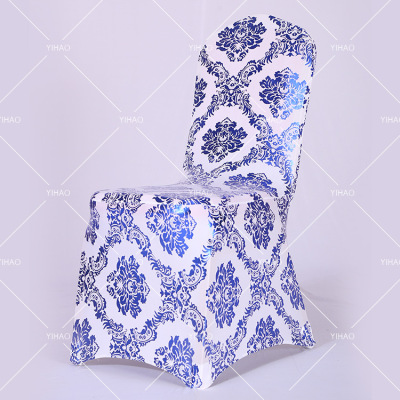 Chinese Style Retro Blue Hot Printed Pattern Elastic Chair Covers Hotel Restaurant Wedding Banquet Elastic Chair Cover Wholesale