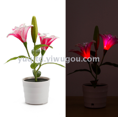 Solar energy 2LED bonsai LED flowerpot lamp warm small night light without wiring