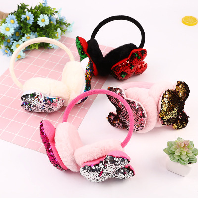 Hot-selling Korean version of plush ear muffs cartoon pin-color sequins Mickey Mouse ear muffs cold ears warm wholesale