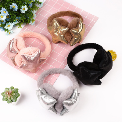 New hot style fashionable fashion joker bright leather stars plush ear muffs for students outdoor warm ear muffs wholesa