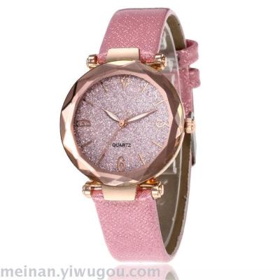 The new bright pink crystal face fashion lady student belt watch