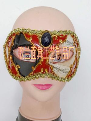 Venice red music flat male mask, masquerade mask, black male carnival dance