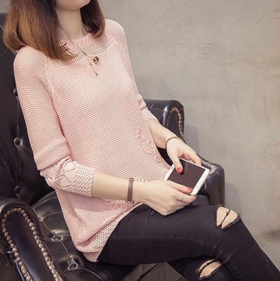 Women's knitwear spring and autumn blouses thin hollow sweater pullover loose matching blouse women