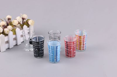 The factory wholesale supply horn type spirit cup various printing baked flower frosted color processing promotion small glass