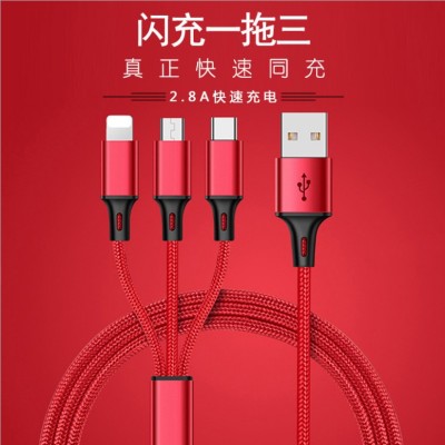 Apple iPhone android type-c one tow three USB data tiger weave 3A phone charging cable