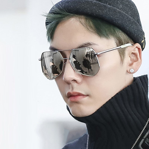 polygon sunglasses men and women irregular metal frog mirror wholesale color film reflective star same style large frame sunglasses