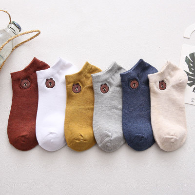 Embroidery bear socks new Japanese cotton socks shallow invisible socks manufacturers wholesale socks embroidery socks