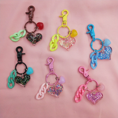 Novel toys heart quicksand sequins key accessories creative ornaments decorative craft key chain