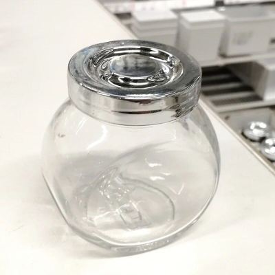 Flat glass drum with silver lid seasoning jar salt jar sugar jar ikea seasoning storage jar bottle