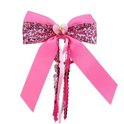 New Year European and American Children Shimmering Powder Sequins Bow Rubber Band Hair Band Tassel Unicorn Festival Princess Ribbon Headdress Flower