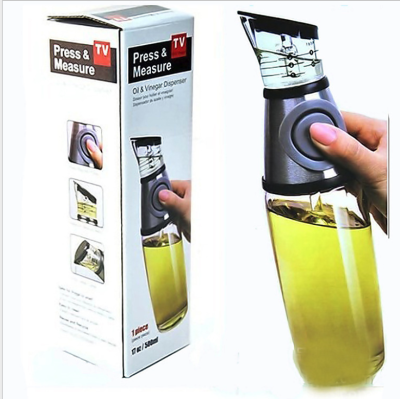 Press Measure Controllable Glass Oil Bottle with Scale Soy Sauce Bottle Quantitative Oil Bottle 500ml Quantitative Oil Pot