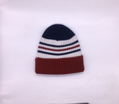 New Korean multicolor stripe jacquard woollen hat children go with thickened fleece knitted ear cap wholesale