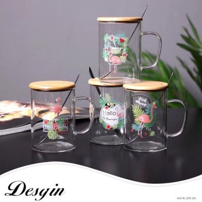 Creative flamingo with lid spoons scented tea glasses drink milk gift cups