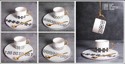 Painted gold top grade ceramic cup saucer round dessert tray breakfast cup.
