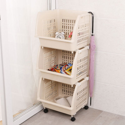 Multi-layer rack with wheel floor vegetable basket storage basket