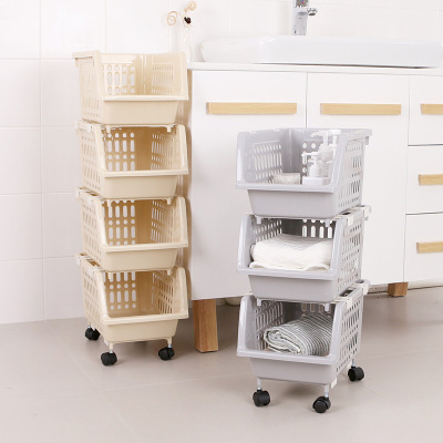 Multilayer shelving rack with wheel floor vegetable basket plastic storage rack for household use