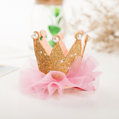 Children's crown hair clip sissi princess same style pearl silk tiara stage performance party birthday hair accessories