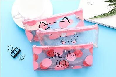 Pink Cartoon Cat Large capacity Student pencil box Stationery bag pencil bag simple makeup bag