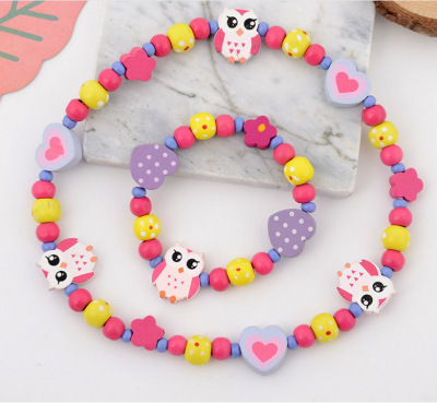 Hot style Korean cartoon children necklace set children princess jewelry animal wooden beads manufacturers direct sales