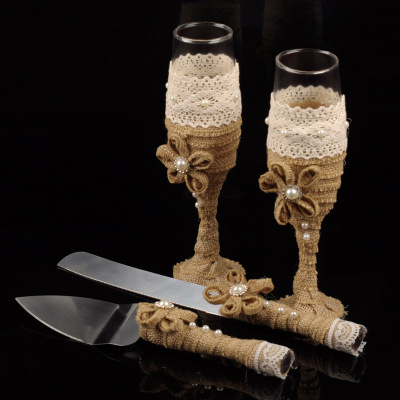 Western wedding glass goblet cake knife and fork set stainless steel material gift box wedding supplies wholesale