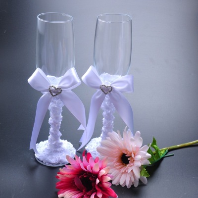 Wedding gift box with goblet top grade A glass double heart bow champagne glass red wine glass