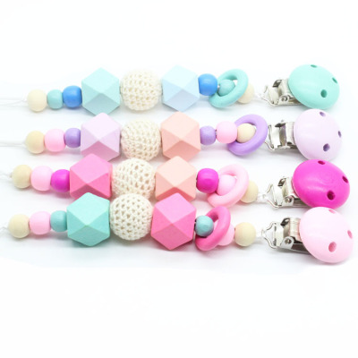 Hot style aliexpress baby pacifier chain sandwich gum anti-dropping chain large octagonal wool ball pacifier chain