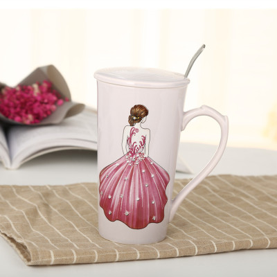 Diamond-Embedded Pretty Girl Cup Classic Princess Cup Colorful Large Capacity Ceramic Cup Noble Lady Cup Social Gift Cup