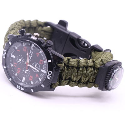 Amazon hot style outdoor umbrella rope watch with compass multi-function umbrella rope woven hand rope can ignite the fire