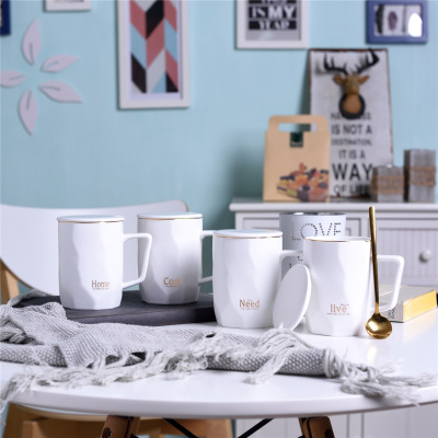 Nordic Ins style simple white ten gold line mug exquisite coffee mug practical gift mug
