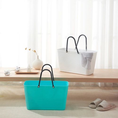 factory direct multi-functional plastic portable storage soft basket bathroom dirty clothes blue sundries handle basket shopping basket