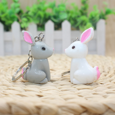 Resin 3D Cute Bunny Key Chain Ring Pendant Creative Bag Pendant Personalized DIY Ornament Accessories