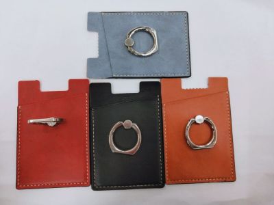 Bracket Card Holder with Finger Ring Metal Pu Leather Fastened Ring Mobile Phone Holder Nano Sim