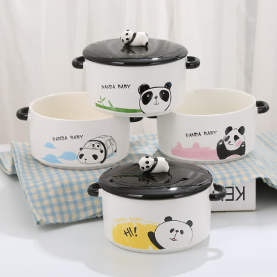 Three-Dimensional Panda Ceramic Bowl Creative Gift Instant Noodle Bowl Cartoon Cute Panda Porcelain Bowl One Piece Dropshipping Tableware