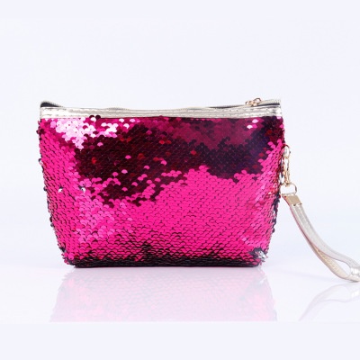 Fish scales sequins fashion hand hexagonal makeup bag lady color makeup storage bag portable makeup bag custom