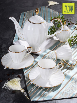 Bone China European Style Tea Set Bone China Simple European Coffee Set High-Grade Ceramic Gold Rim Coffee Cup and Saucer Set Ceramic Tea Set