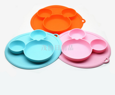 Mickey Children's Dinner Plate New Silicone Feeding Tableware with Suction Cup Hanging Hole Children's Bowl