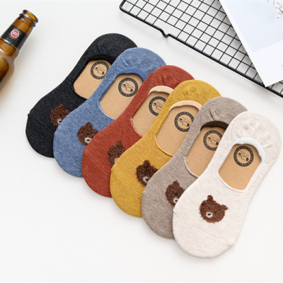 Hot style spring/summer female cotton shallow-mouth low-top south Korean bear silica gel slip-proof invisible socks for female socks