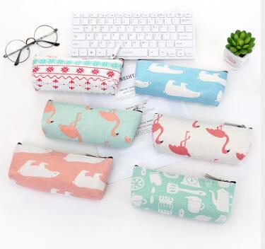students Practical simple large capacity canvas cotton and linen Creative Cartoon Pen bag pencil stationery bag