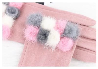 Manufacturers direct new autumn and winter full suede touch screen fashion gloves mink ball ladies gloves